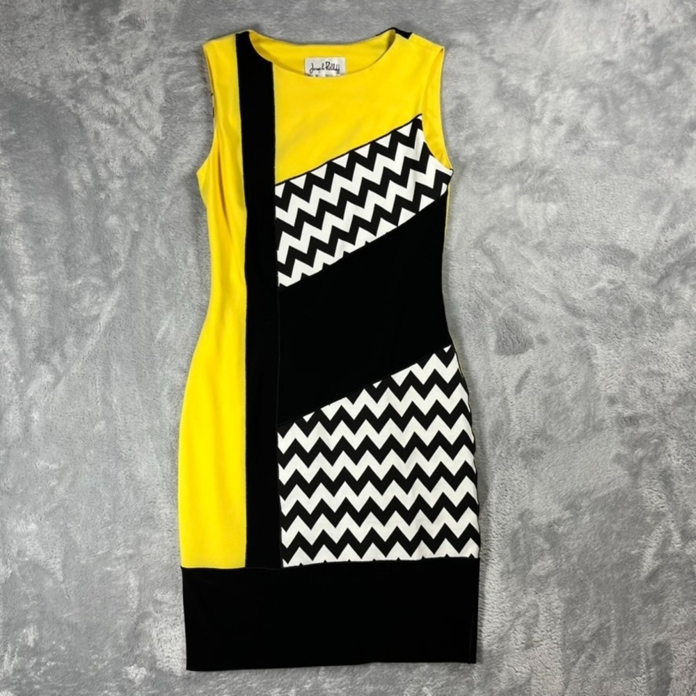 Joseph Ribkoff Yellow Black White Colorblock Sleeveless Dress Top Womens 2